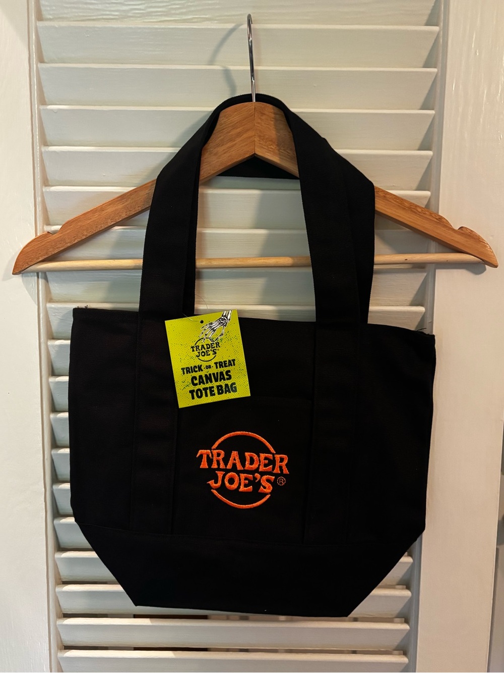 Trader Joe’s Halloween Black Canvas Mini Tote Bag with Orange Logo